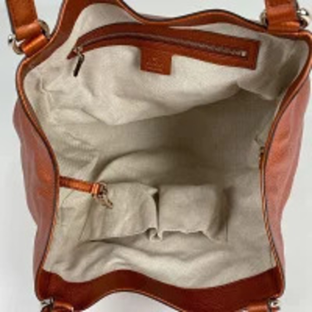 Gucci Soho Tote Bag Shoulder Fringe Interlocking GG Metallic Leather Orange - Picture 6 of 6